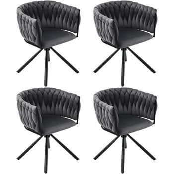 Juego De 4 Sillas Giratorias De Terciopelo Con Reposabrazos - Patas De Metal - Gris