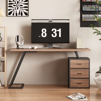 Escritorio Industrial De 138,5 Cm Con Tres Cajones Y Soporte Para Torre
