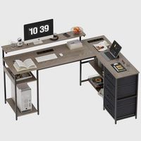 escritorio esquinero en l de madera maciza y metal mesa gaming para ordenador con soporte monitor enchufe 4 cajones y estantes