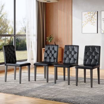 Pack De 4 Sillas De Comedor - Mueble Para Comedor - Pu Y Metal - Negro (42x46x89cm)