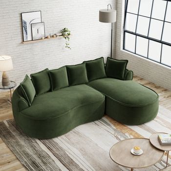 Sofá Modular En Forma De L De Chenilla Verde, 3 Plazas, Chaise Longue Extra Grande, Sin Montaje
