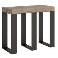 consola extensible de madera clara con patas de metal antracita 8 plazas de 40 a 196 cm sivy