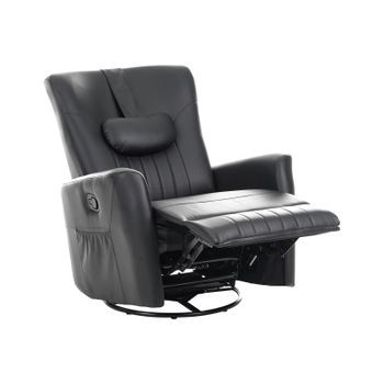 Sillón Reclinable Manual Con Giro De 360° Reposacabezas Cojín Tapizado De Piel Sintética Negro Rea