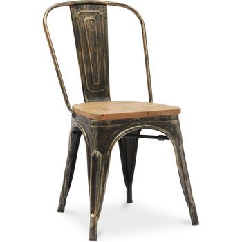 Silla De Comedor - Diseño Industrial - Acero Y Madera - Nueva Edición - Stylix Bronce Meta