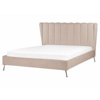 cama con somier de terciopelo gris pardo dorado 160 x 200 cm metal usb cabecero miribel