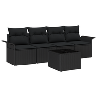 conjunto de sofas de jardin de 5 uds con cojines ratan poliratan negro cfw877077