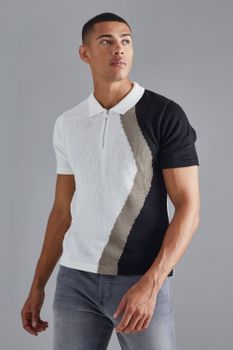 Polo Regular De Punto Jacquard Con Curva Y Cremallera A La Mitad, Cream