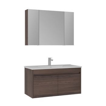 Conjunto De Mueble Con Lavabo Y Espejo (2 Piezas)  - 100 X 45 X 52 Cm - Nogal