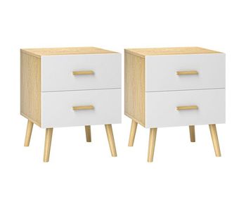 Homcom mesitas de noche de 2 piezas mesillas de noche para dormitorio con cajones y asas de bambú mesas auxiliares para salón roble