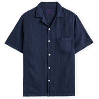 portuguese flannel camisa manga corta linen camp collar shirt - navy para hombre