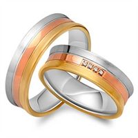 alianzas oro 18 quilates tricolor 4 diamantes