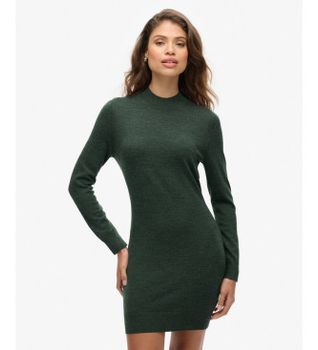 Superdry para mujer. W8011223A Vestido de punto en lana merino verde (L), Casual, Manga larga