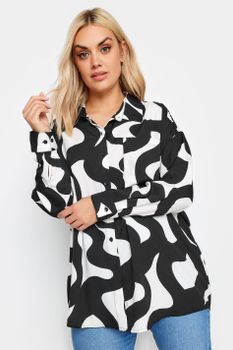 Yours Camisa Blanca Y Negra Estampado De Ondas, Mujer Curvy Y Tallas Grandes, Yours