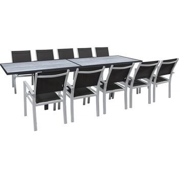 Conjunto De Jardín Extensible  - Mesa Extensible 200/320 X 105 X 76 Cm - 10 Sillas - Negro