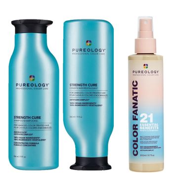 Pureology Strength Cure Shampoo, Conditioner and Color Fanatic Spray Routine for Damaged Hair