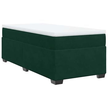 Cama Individual | Cama De Adulto | Cama Box Spring Con Colchón Terciopelo Verde Oscuro 100x200 Cm