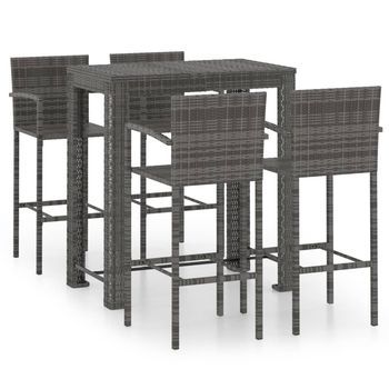 Set Muebles Bar Jardín 5 Piezas | Mobiliario De Jardín Ratán Sintético Reposabrazos Gris