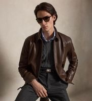 polo ralph lauren para hombre 710671431002 chaqueta de piel lisa marron xl casual manga larga