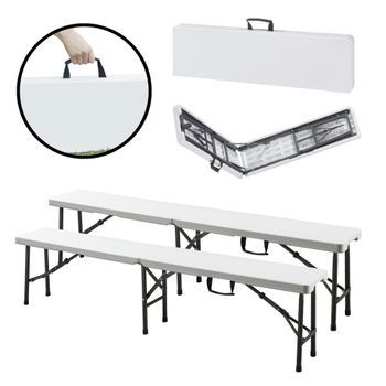 Juego De 2 Bancos Plegables Ljusnarsberg De 4 Plazas 180x25x43cm - Blanco [en.casa]