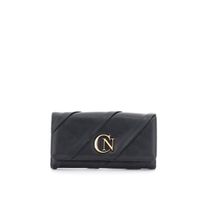 cartera efecto piel con solapa y logo metalico black taglia unica