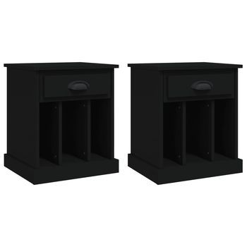 Pack 2 Uds Mesitas De Noche | Mesa Auxiliar | Mesilla Negro 43x36x50 Cm