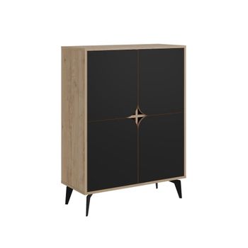 Aparador alto de 4 puertas con patas de metal l90 cm - negro
