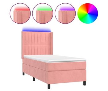 Cama box spring colchón y led terciopelo rosa 100x200 cm rayas verticales