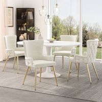 juego de 2 sillas de comedor de terciopelo beige con patas doradas