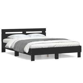 Cama Matrimonial | Cama Para Adultos | Estructura Cama Con Cabecero Madera Ingeniería Negro 140x200 Cm