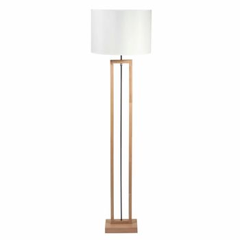 Lámpara de pie de madera de caucho y metal negro Alt. 165 cm