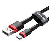 cable usb baseus cafule 2m usb-a a usb-c 2a nylon reforzado negrorojo