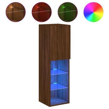 Mueble Tv | Mueble De Salón | Armario Tv Con Luces Led Roble Marrón 30,5x30x102 Cm