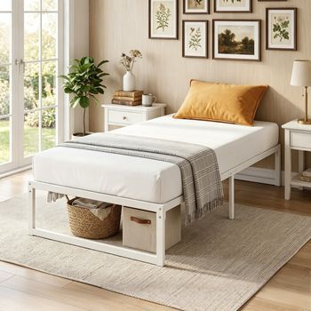 Cama Individual Con Almacenamiento Y Somier De Listones De Acero, Silenciosa, Altura 32,5 Cm, 200 X 90 Cm, Blanca