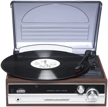 Tocadiscos Denver VPR-190 con Radio FM. Altavoces Integrados. Acabado Madera. Aguja cerámica.