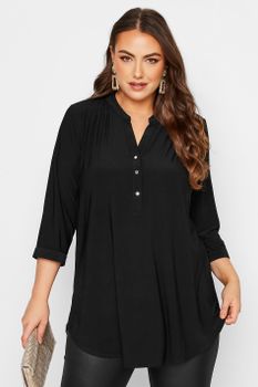 Yours London Blusa Negra Media Tapeta, Mujer Curvy Y Tallas Grandes, Yours London