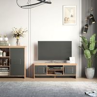 mueble de tv de melamina de madera metal homcom 109x35x38 cm-natural