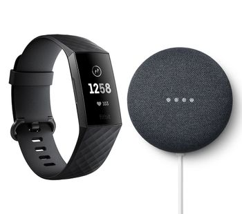 FITBIT Charge 3 & Google Charcoal Nest Mini (2nd Gen) Bundle - Black & Graphite, Universal, Charcoal