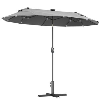 Outsunny Sombrilla para Jardín Doble con Luces LED Solares 295x150x219 cm Toldo Inclinación Ajustable Manivela Gris   Aosom España