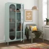 vitrina alto con 2 puertas de vidrio en metal azul claro