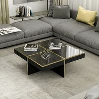 mesa de centro fjerritslev aglomerado 35 x 90 x 90 cm marmol negro  laton encasa
