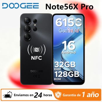 Teléfono Inteligente DOOGEE Note56X Pro, Android 16, Gemini AI, Batería de 6150 mAh, 32 GB de RAM (4+28), 128 GB de ROM, Pantalla de 6.56'', Teléfono Móvil con Soporte Widevine L1