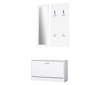 homcom conjunto de muebles de entrada recibidor pasillo set de 3 piezas zapatero espejo perchero con 4 ganchos para colgar ropa 80x27x465cm blanco