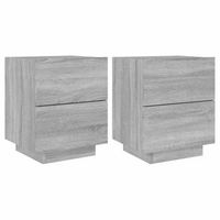 pack 2 uds mesitas de noche  mesa auxiliar  mesilla luces led madera ingenieria gris sonoma