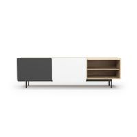 mueble tv melamina roble-grafito-blanco patas grafito 54x180x44 cm
