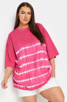 Yours Camiseta Algodón Rosa Rayas Tie Dye, Mujer Curvy Y Tallas Grandes, Yours