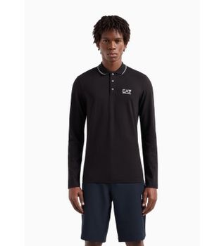 EA7 para hombre. 8NPF17_PJVUZ Polo de manga larga Core Identity en algodón elástico negro (3XL), Casual
