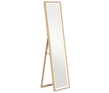 Homcom espejo de cuerpo entero con luz led 160x40 cm espejo de pie espejo de pared con iluminación de 3 colores táctil inteligente función de memoria y soporte para salón dormitorio roble