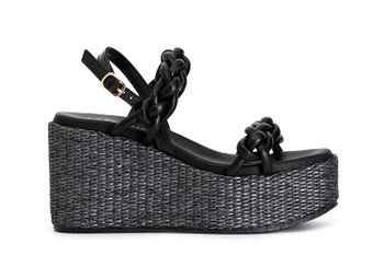 sandalias de fraile con cuña de rafia black
