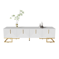mueble tv blanco de 170 cm cuatro puertas patas y tiradores dorados