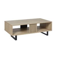 mesa baja robusta coleccion loft color roble claro patas de metal negro